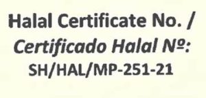 Número de certificado Halal SH/HAL/MP-251-21
